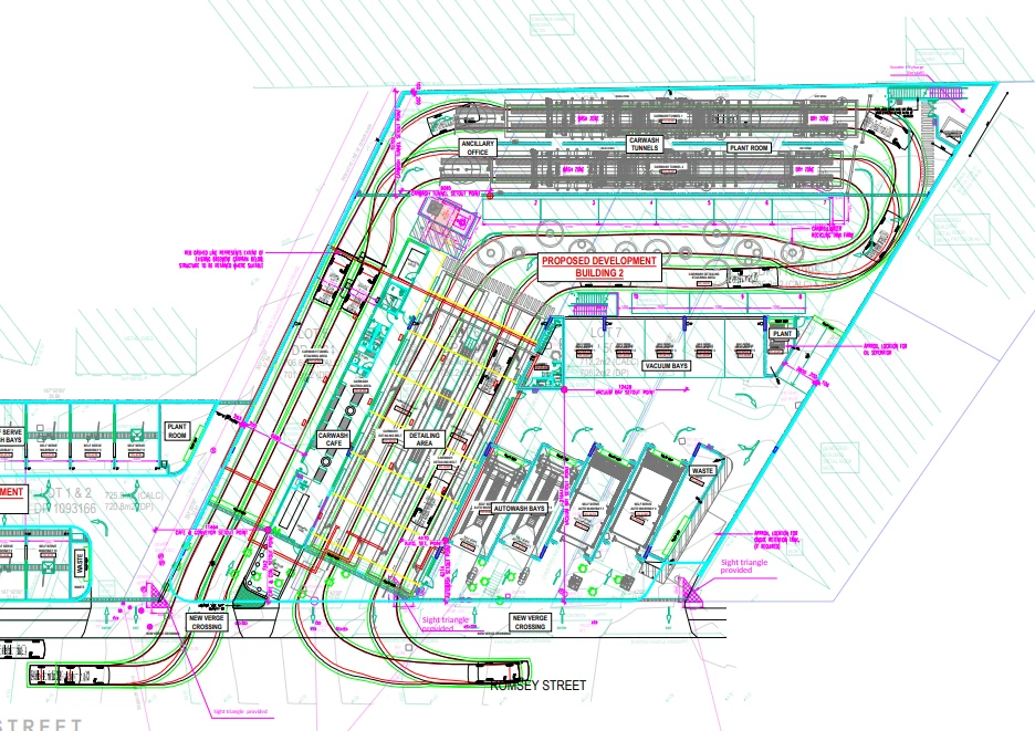Pacific Highway car wash parking, access and servicing layout